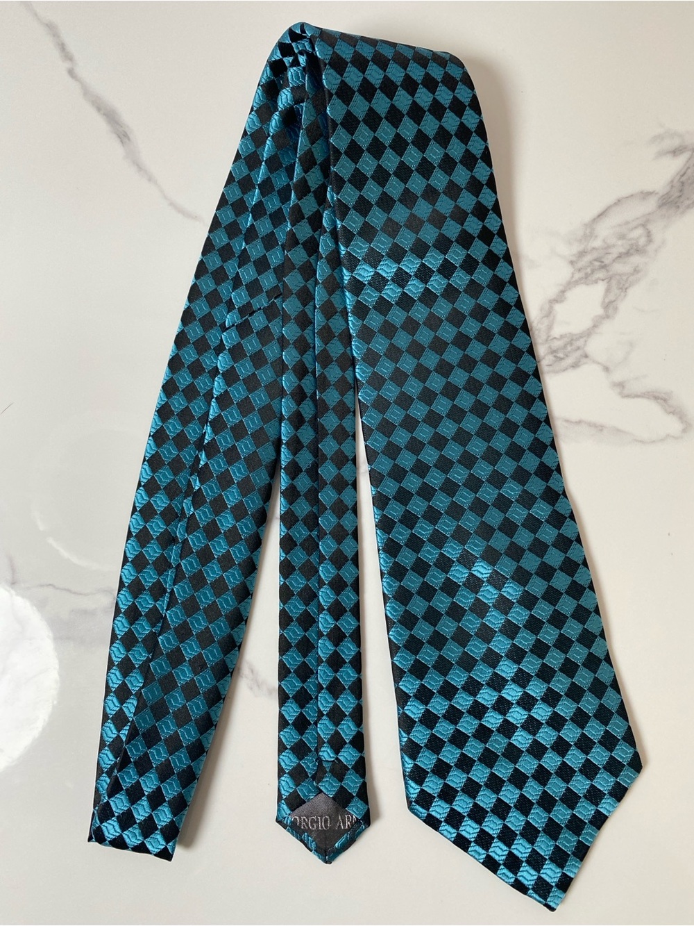 Giorgio Armani Handmade Silk‎ Tie Geometric Italy Blue Men's Tie